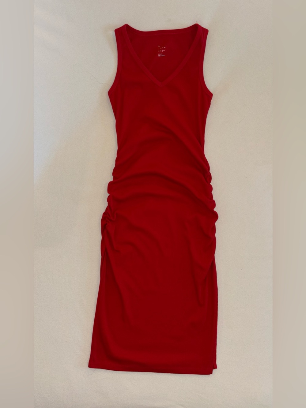 A New Day Red Ruched Ribbed Bodycon Midi Dress Medium ❤️